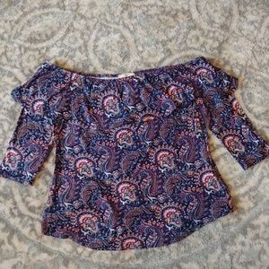 Off the shoulder navy paisley top
